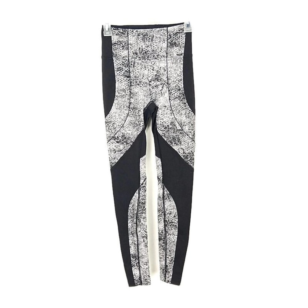 Lululemon Leggings Women 4 Black White Floral Paisley High Rise Activewear